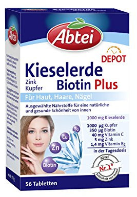 Abtei Kieselerde Biotin Plus, für Haut, Haare und Nägel, 56 Tabletten