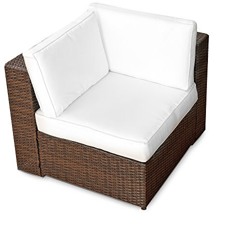 XINRO (1er Polyrattan Lounge Eck Sessel - Gartenmöbel Ecksessel Rattan - durch andere Polyrattan Lounge Gartenmöbel Elemente erweiterbar - In/Outdoor - handgeflochten - braun