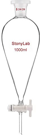 stonylab Embudo Separador de Cónico de Vidrio de Borosilicato con Juntas 24/29 y Tapón PTFE, Separatory Funnel Embudo de Laboratorio - 1000ml