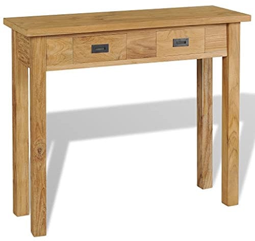 vidaXL Teak Massiv Konsolentisch mit 2 Schubladen Kolonialstil Konsole Beistelltisch Sideboard Flurtisch Ablagetisch Frisiertisch Holztisch 90x30x80cm