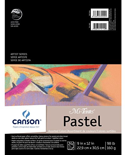 Canson Mi-Teintes Pastellpapierblock, 22,9 x 30,5 cm, verschiedene Farben, 24 Blatt