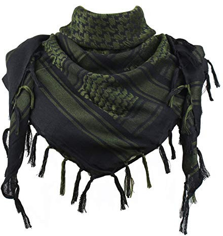 Explore Land Baumwoll-Shemagh Keffiyeh Taktische Wüstenschal mit Quasten für Männer und Frauen – Hals- und Kopftuch, schwarz/grün, Einheitsgröße