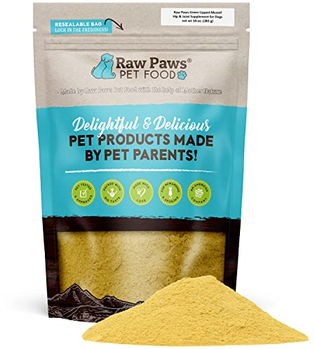 Raw Paws Green Lipped Mussel Hip and Joint Supplement for Dogs & Cats, 10-oz Powder - Green Lipped Mussels for Dogs - Natural Chondroitin Glucosamine for Dog & Cats - Dog Joint Pain Relief