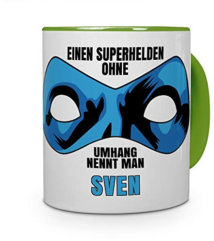 printplanet Tasse mit Namen Sven - Motiv Superhelden ohne Umhang - Namenstasse, Kaffeebecher, Mug, Becher, Kaffeetasse - Farbe Grün