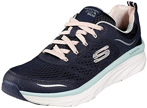 Skechers D'lux Walker Infinite Motion, Zapatillas Mujer, Navy Leather Mesh Lt Pink and Lt Blue Tri, 40 EU