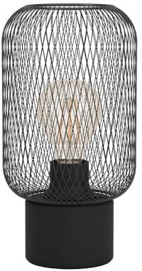 EGLO Tischlampe Wrington, 1 flammige Tischleuchte Industrial, Vintage, Retro, Nachttischlampe aus Stahl, Wohnzimmerlampe in Schwarz, Lampe mit Schalter, E27 Fassung