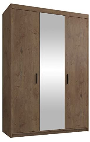 Mirjan24 Kleiderschrank Elena 3D, Drehtürenschrank, Farbauswahl, 3-türig Schrank, Weiß, Sonoma, Lefkas (Eiche Lefkas mit Spiegel)