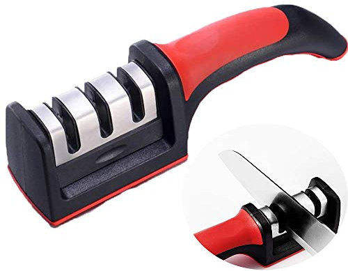 Knife Sharpener,Knife Sharpener with Non-slip Handle and Base,Removable Manual 3 Stage Knife Sharpening,Safe and Efficient,for Knives, Scissors and Stainless Steel Tools