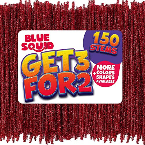 Blue Squid Pfeifenreiniger, Chenille-Stiele, 150 Stück, rote Metallic-Chenille-Reiniger, rote metallische Pfeifenreiniger