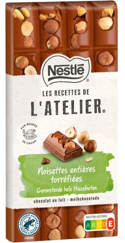 Nestlé Les Recettes de L'Atelier - Tablette Chocolat Lait Noisettes entières torréfiées- 170 g