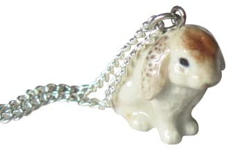 Collier avec pendentif en forme de lapin en porcelaine – Plaqué argent – Bijoux spirituels porte-bonheur