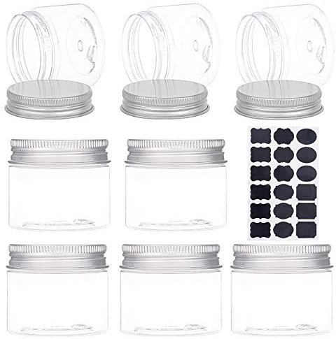 BENECREAT 18 Pack 50ml Frascos Redondos de Plástico Caja Transparente Recipientes con Tapas de Rosca de Aluminio para Productos de Belleza, Artículos Pequeños