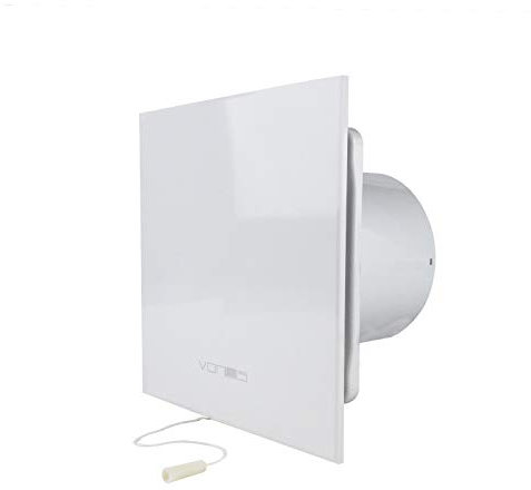 VONLIS Badlüfter Ventilator Lüfter Badezimmer WC Be- Entlüftung Abluft Ø 100 mm weiß Zugschalter gerade