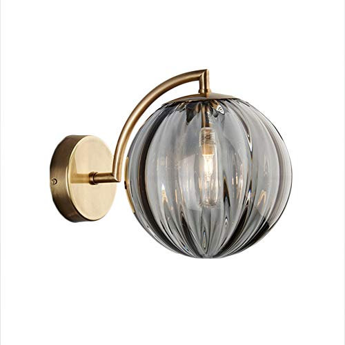 LFsem Glass Globe Wandleuchte Ø15CM Grau Glaskugel und Messinghalter Wandleuchte Lichter Metallhalterung Wandleuchte (Grau)