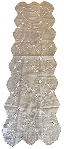 van Deurs Tischläufer Tischdecke Läufer Creme Spitze Rose Bestickt 140x40cm Crushed Shabby Chic