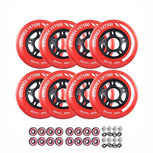 Rollerex VXT500 Inline-Skate-Räder (8er-Pack mit Kugellagern, Hockey – für Rollerblatt-Radersatz (76 mm, Rocket Red)