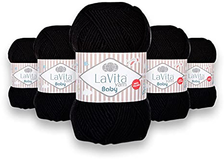 LaVita Yarn, Baby Handstrickgarn, 5 Stück, Best Uni, Anti-Pilling, 100% Micro-Acryl, 1 Knäuel 100 g, 250 m (6500)