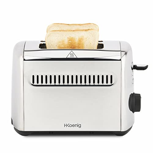 H.Koenig Tostadora Tostadora 2 rebanadas TOAS9 Ranuras anchas 40 mm Acero inoxidable vintage, Levantamiento extra alto, Pan, muffin, bagel, Fácil limpieza, 950W