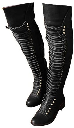 Onsoyours Stivali con Lacci in Pelle Donna Stivali Alti Piattaforma Stivali da Cavalie Stivali da Equitazione Stivali da Cavaliere sopra Il Ginocchio in Tinta Unita B Nero 42 EU