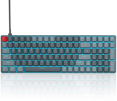 MageGee 100 Keys Wired Mechanical Gaming Keyboard, 96% Compact Layout LED Blue Backlit Keyboard for PC Laptop, Detachable USB-C Cable, with Numpad Arrow Keys, Blue Switch, Black Grey