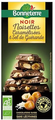 Bonneterre - Tablette chocolat noir noisettes caramélisées et sel 100g - unité