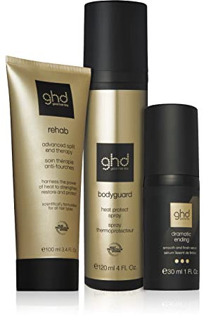 ghd Pack Cuida tu Cabello: Bodyguard Spray Protector Térmico + Rehab Tratamiento para Nutrir y Fortalecer Puentas Abiertas + Dramatic Ending Serum de Acabado