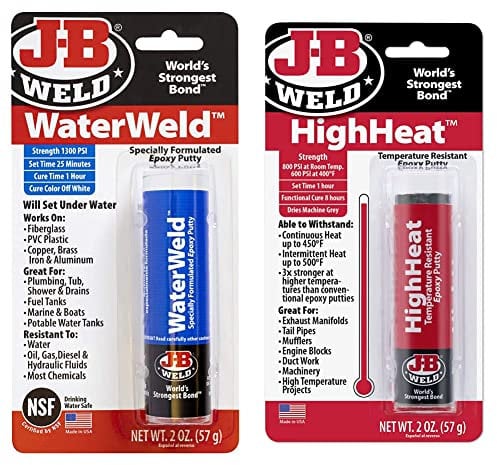 JB Weld Jb8277 Waterweld Under Water Adhesives, Off White 2 oz, 1 Pack & 8297 HighHeat Temperature Resistant Epoxy Putty Stick, Machine Gray, 2oz