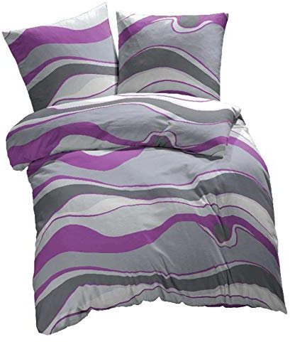 etérea Microfaser Seersucker Bettwäsche - super weiche gebürstete Mikrofaser - Streifen Wellen New Alto - Bettwäsche-Set, 2 teilig 155x220 cm + 80x80 cm cm, Lila Grau