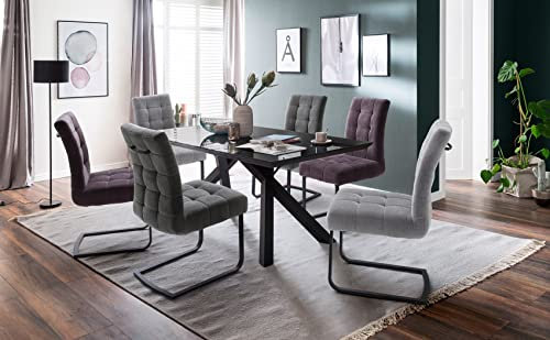 expendio Essgruppe Elvis Glas anthrazit 180x75x95 cm + Schwingstuhl Sabia Varianten Säulentisch Esszimmer, Farbe:dunkelgrau