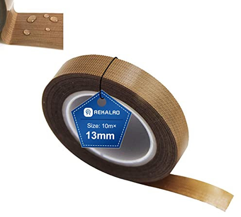 REKALRO Teflon-Klebeband/PTFE-Klebeband, Hochtemperaturkleber, 3D-Drucker-Hochtemperaturband, Vakuumierband, Isolierband für Vakuumiermaschine, Hand- oder Impulsversiegeler (13 mm x 10 m)