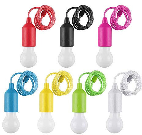 Pull Cord Light Bulb Battery Operated LED Bulb Light Hanging Lamp On Rope (No Battery) Colorful LED Bulb Child LED Hanging Light for Birthday Party Lighting Indoor Outdoor Lights Decor
