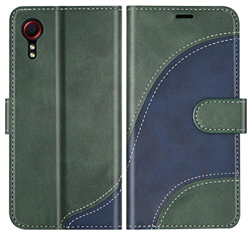 BoxTii Hülle für Galaxy Xcover 5, PU Leder Handyhülle für Samsung Galaxy Xcover 5, Ledertasche Klapphülle Schutzhülle mit Kartenfächer und Magnetverschluss, Grün