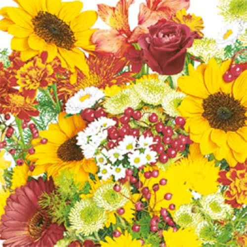 Auswahl Motiv - 20 Servietten/Napkins - ca. 33 x 33 cm 3-lagig - Herbststrauß Sonnenblumen Rosen Gerbera Beeren - Tisch-Deko Basteln Serviettentechnik