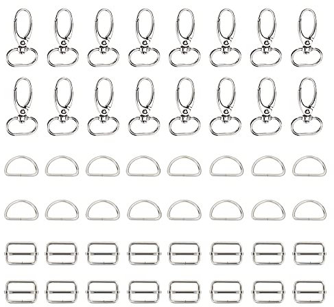 Niaciswe Drehgelenk Karabinerhaken Ring Set 60 Stück Rucksack Schnalle 20mm Schwenker Schlüsselring Drehbare Karabinerhaken Schlüsselanhänger D-Ringen für Rucksack DIY Lanyard Handwerk Taschen
