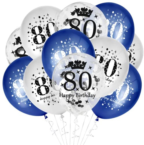 GoldRock Luftballon 80 Geburtstag Deko Blau, 15 Stück Ballon 80. Geburtstag Frau Mann, Geschenke zum 80 Geburtstag Mann, Deko 80 Geburtstag, 80 Geburtstag Geschenke Frauen, Deko 80er Jahre Party