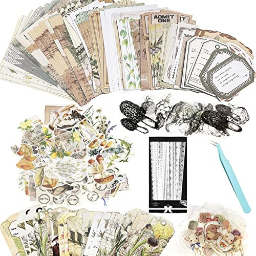 Carreuty Confezione da 290 adesivi estetici per scrapbooking, fai da te, carta decorativa per piante e animali, kit di carta per album di ritagli, kit di diari (fantasia foresta vita)