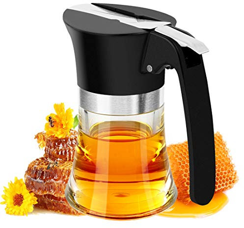 DODAMOUR Bouteille de miel et de sirop en acrylique de 95,8 g avec poignée – Distributeur de cuisine anti-goutte pour érable, chocolat, sucre, huile | Bocal antidérapant