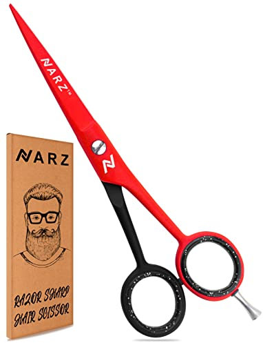 NARZ Professionelle Friseurschere für Friseure und Friseure, 15,2 cm, Edelstahl, Haarschneideschere für Männer und Frauen, Schwarz (Rot und Schwarz)