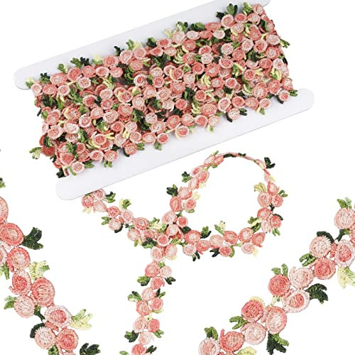 BOFUNX 5 Yard 20mm Spitzenborte Blumen Spitzenband Rosa Dekoband Stickerei Blümchen Zierband für DIY Nähen Basteln Hochzeit Party Home Deko