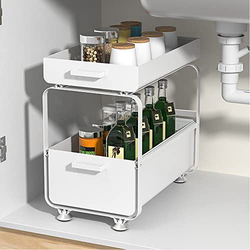 Drumm Organiseur de placard à 2 niveaux,Étagère à Épices coulissante,Rangement sous Évier,Tiroir Rangement Cuisine, Panier de Rangement,Cuisine,Salle de Bains