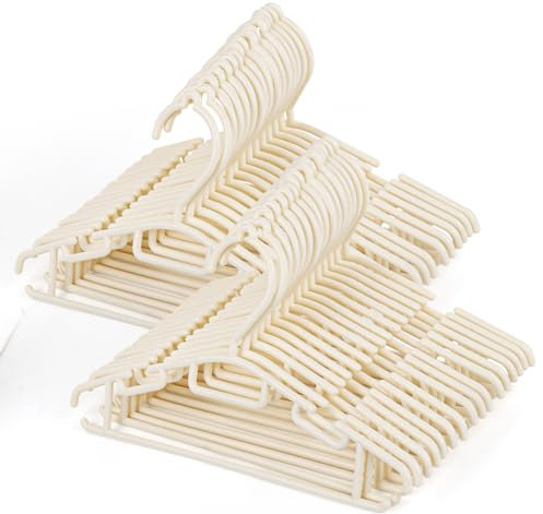Homewit 60 Stück Beige Kleiderbuegel Kinder Kunststoff, 30cm Länge Baby Kinderkleiderbügel mit Hosenständer, Kleiderständer für Dame, rutschfeste Hangers Aufbewahrung Kleiderschrank Kleidung
