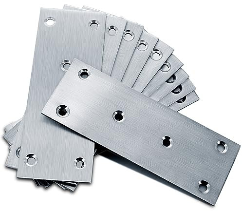 Gorffy 10 Stück Flachverbinder, 128 × 48 × 1.70mm Lochplatte Holzverbinder, Flachverbinder Edelstahl, Flachwinkel für Verbinder, Edelstahl Silber Verbindungsplatte