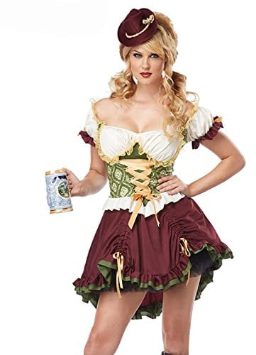 Dirndl Damen Kurz mit Trachtenhut Trachtenkleid Damen Langarm Dirndlkleid Damen Mini Trachten Kleid Dirndel Trachtenmode Dirndelkleider Dirndl & Dirndl-Sets für Frauen Mädchen Oktoberfest Outfit