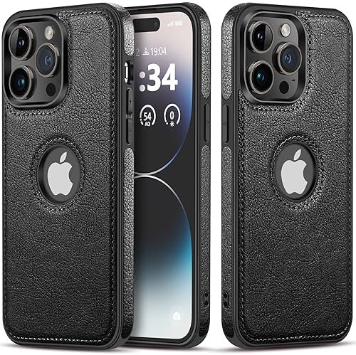 Razstorm Einzigartiges Design Luxus Leder Business Handyhülle für iPhone 15 Pro Anti-Rutsch Kratzfest Ultra Slim Schutzhülle (2023, 2,4 Zoll) (Schwarz)