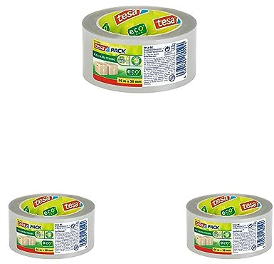tesapack ECO & ULTRA STRONG ecoLogo - transparentes Kunststoff-Packband mit extra starker Haftkraft - umweltfreundliches Klebeband, lösemittelfrei hergestellt - 66 m x 50 mm (Packung mit 3)