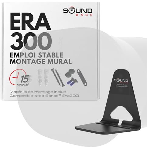 Sound bass ERA300 Wall Mount Bracket, Low Profile, Black, Single Unit, Compatible with Sonos ERA 300 Speaker, Complete with All Fixing Hardware
