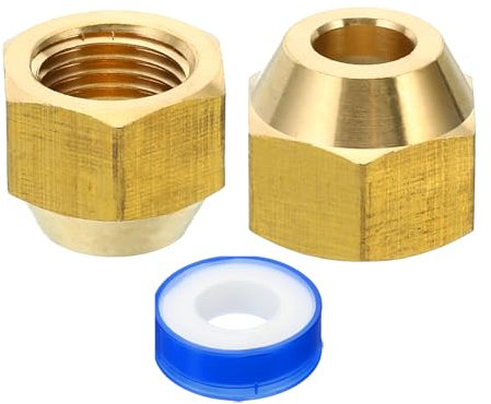 PATIKIL Tuerca de Latón de 5/16 Sae, 2 Unidades, Accesorio de Tubo de Cobre de 45 Grados con Rosca de Latón para Línea de Aire Acondicionado, Agua y Gas, Brillante
