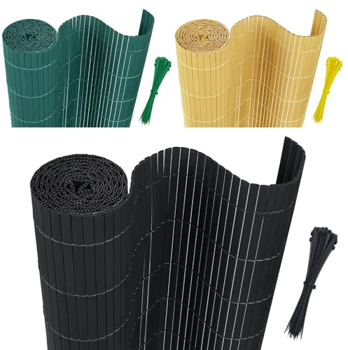 AufuN Sichtschutzmatte PVC Sichtschutzzaun 160x300cm Anthrazit | Mit Kabelbindern Standard Sichtschutz Bambus Windschutz für Garten Balkon und Terrasse-Interne W-Struktur Verstärkte Lamellen