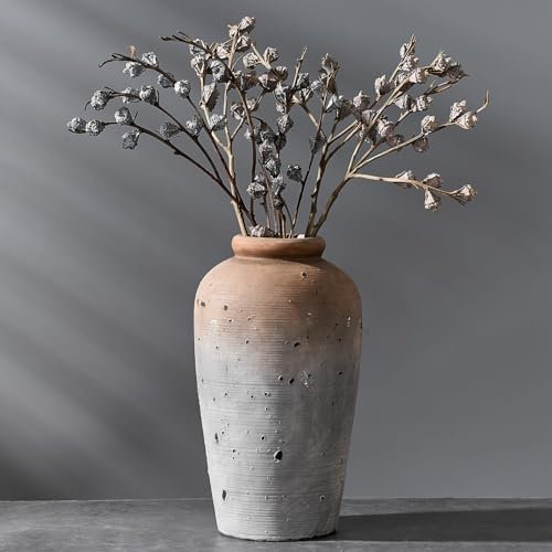Vaseking Große rustikale Keramikvase, 27,9 cm, minimalistische dekorative Vase, Bauernhaus, hohe Vase für Heimdekoration, Wohnzimmer, Regaldekoration, Eingangsbereich, Tischdekoration, Braun
