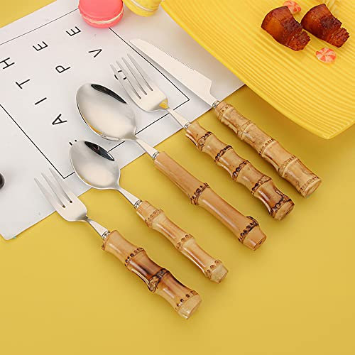 TVSKWMRQ Cena Cubiertos Juego De Cubiertos para 8 Personas Cubiertos Mango De Bambú Utensilio Estilo Palacio Clásico Cubiertos Boda Navidad Hogar Cocina Restaurante Aniversario Cena A La